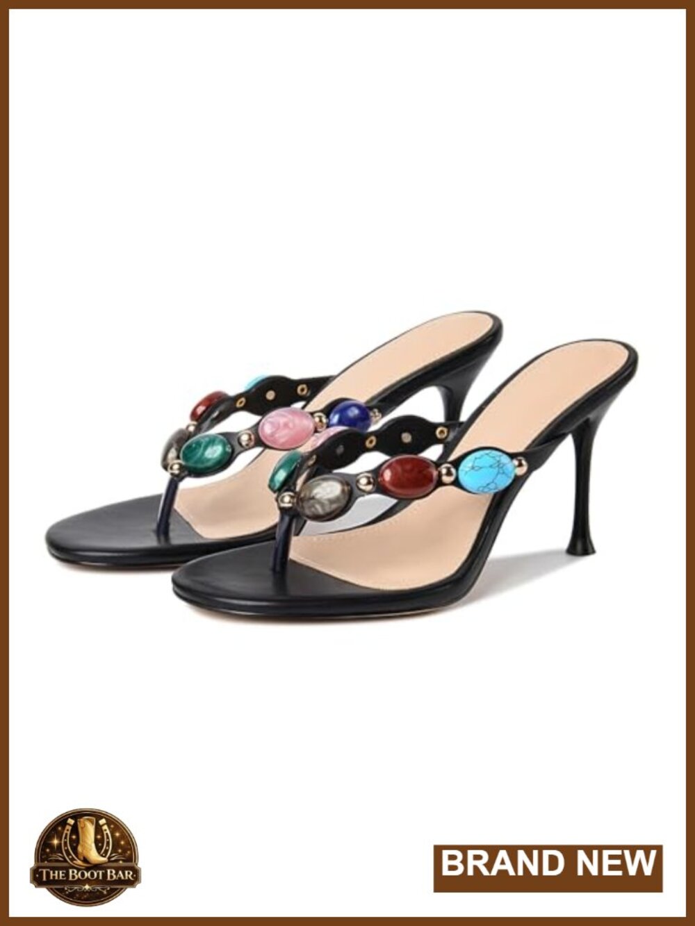 Jeweled Thong Heeled Sandals - Sparkly Beach Kitten Heels